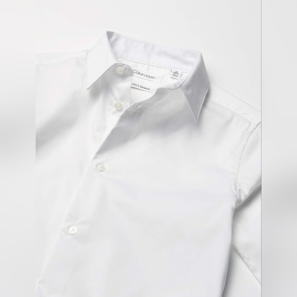 Calvin Klein Boys Long Sleeve Slim Fit Dress Shirt, Button-Down Style w/ Cuffs - Picture 3 of 7